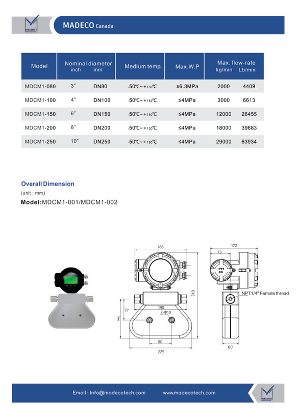 کوریولیس مس فلومتر مدکو کانادا MDCM1 (سایز DN25)