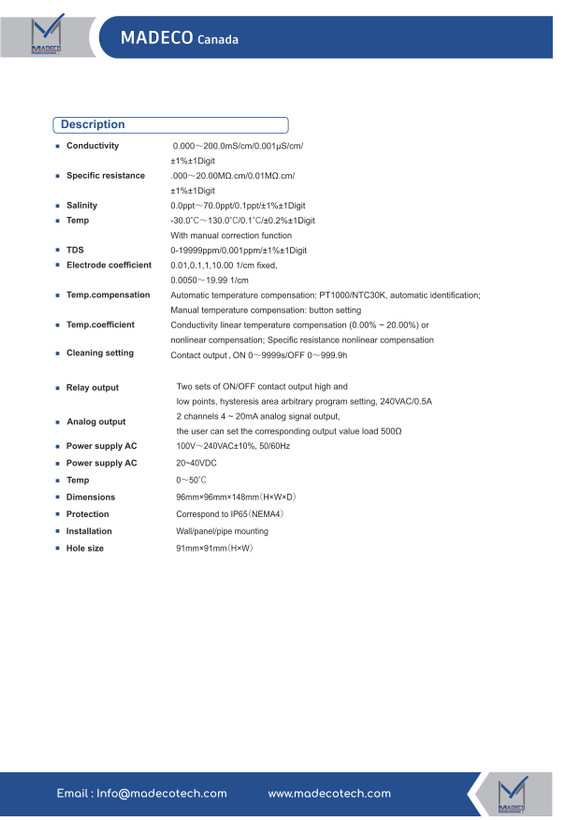 ترانسمیتر کنداکتیویتی (هدایتسنجی) مدکو کانادا MDCN-1014
