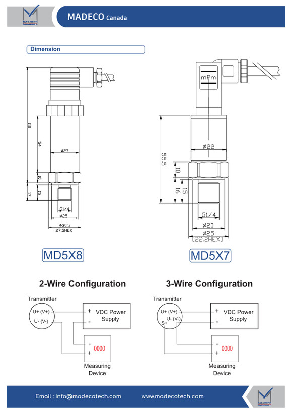 ترانسمیتر فشار مدکو کانادا MD5X، خروجی 4-20mA (رنج ۰ تا ۱۰۰۰ بار)