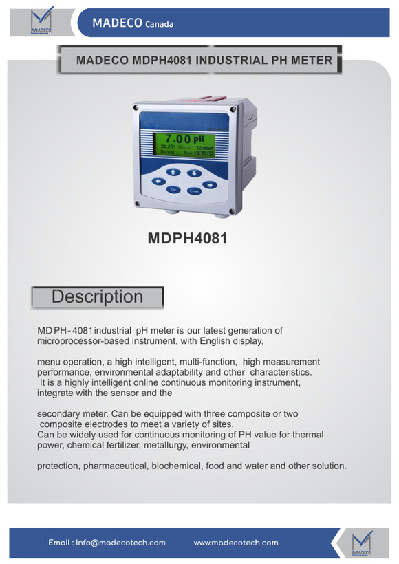 سنسور ترانسمیتر pH مدل MDPH4081 مدکو کانادا