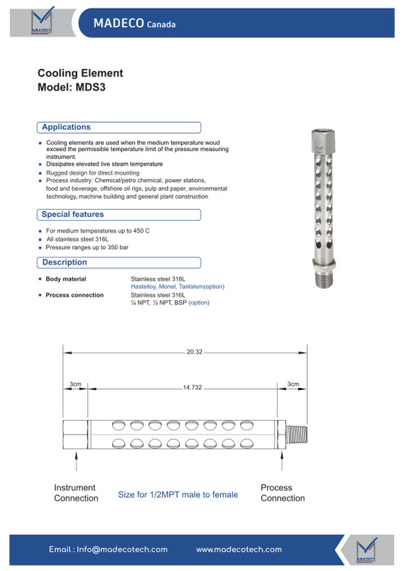 کولینگ سیستم (خنککننده گیج) تمام استیل 316L مدکو کانادا MDS3 (اتصال 1/4 اینچ)