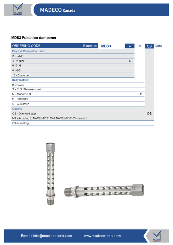 کولینگ سیستم (خنککننده گیج) تمام استیل 316L مدکو کانادا MDS3 (اتصال 1/4 اینچ)